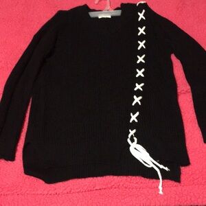 Black Sweater with White Lace-Up Detail